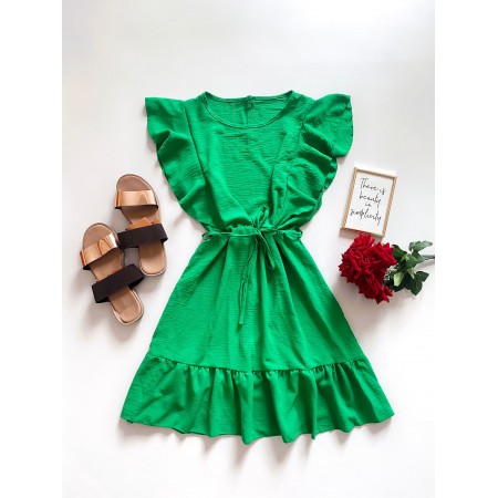 Rochie de zi scurta verde cu volanase la maneci